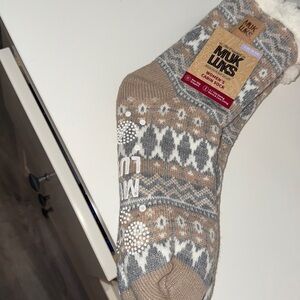 Muk Luks Brown and Gray Patterned Socks